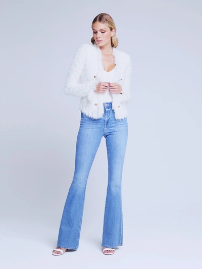 Shop L Agence Azure Fringe Cardigan Blazer In White