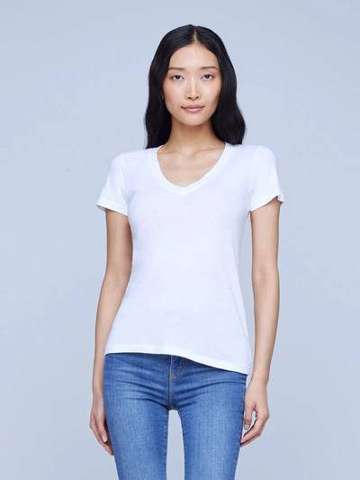 Shop L Agence Becca Cotton V-neck Tee In White