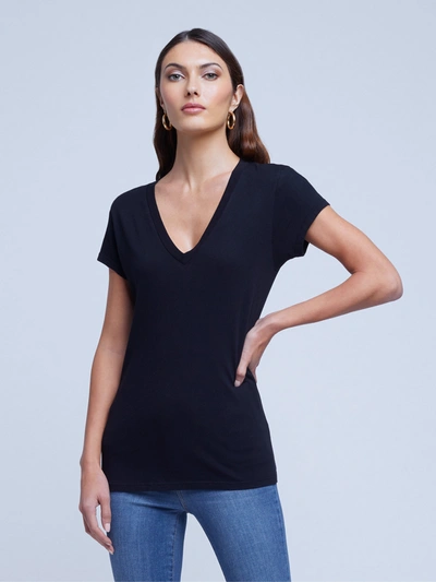 L'agence Becca Cotton V-neck Tee In Black