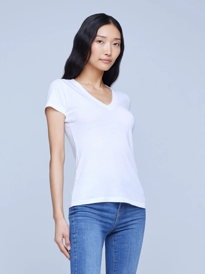 Shop L Agence Becca Cotton V-neck Tee In White