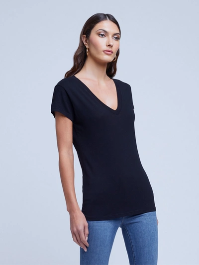 Shop L Agence Becca Cotton V-neck Tee In Black