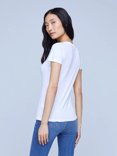 Shop L Agence Becca Cotton V-neck Tee In White