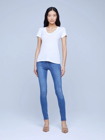 Shop L Agence Becca Cotton V-neck Tee In White