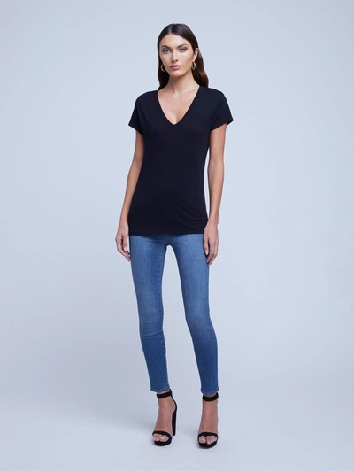 L'agence Becca Cotton V-neck Tee In Black