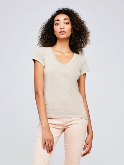 Shop L Agence Becca Cotton V-neck Tee In Biscuit