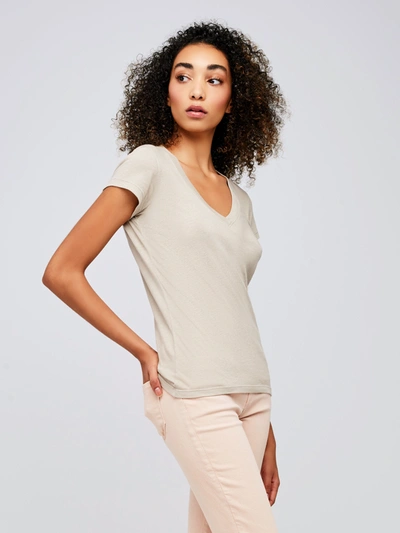 Shop L Agence Becca Cotton V-neck Tee In Biscuit