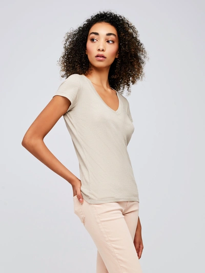 L Agence Becca V-neck Short-sleeve Tee In Biscuit