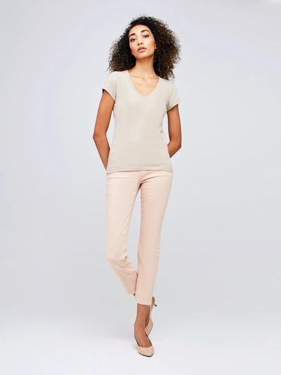 L Agence Becca V-neck Short-sleeve Tee In Biscuit