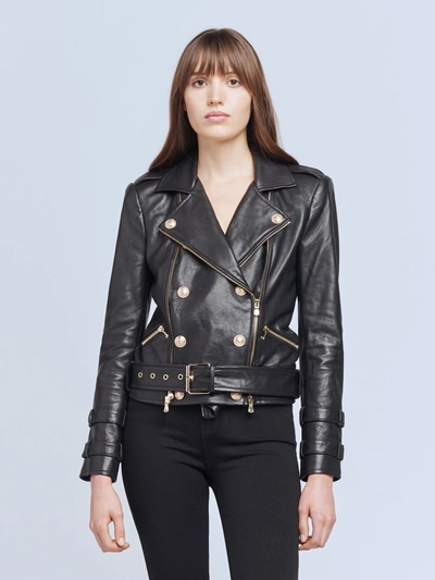 L Agence Billie Double-breasted Leather Jacket In Black