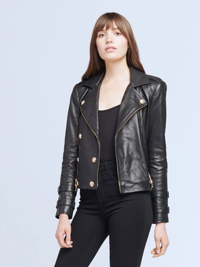 Shop L Agence Billie Belted Leather Jacket In Black