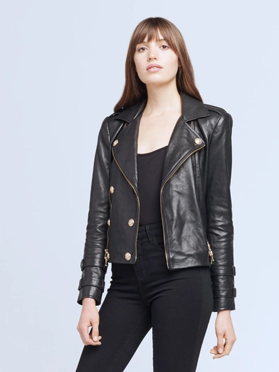 L Agence Billie Double-breasted Leather Jacket In Black