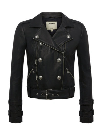 Shop L Agence Billie Belted Leather Jacket In Midnight