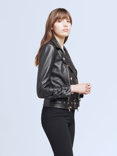 L Agence Billie Double-breasted Leather Jacket In Black