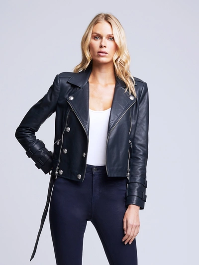 Shop L Agence Billie Belted Leather Jacket In Midnight