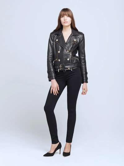 Shop L Agence Billie Belted Leather Jacket In Black