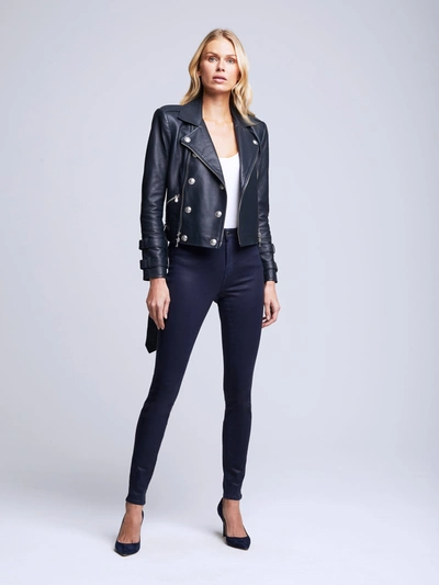 Shop L Agence Billie Belted Leather Jacket In Midnight