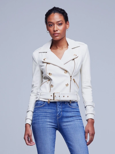 Shop L Agence Billie Belted Leather Jacket In Ivory