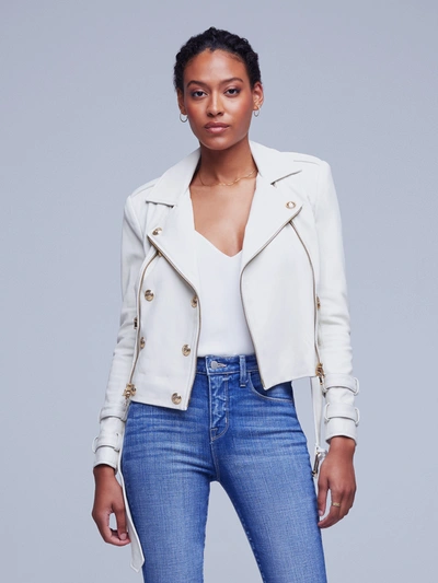 Shop L Agence Billie Belted Leather Jacket In Ivory