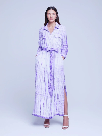 L Agence Cameron Linen Long Shirtdress In Orchid Bamboo