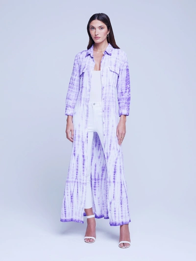 L Agence Cameron Linen Long Shirtdress In Orchid Bamboo