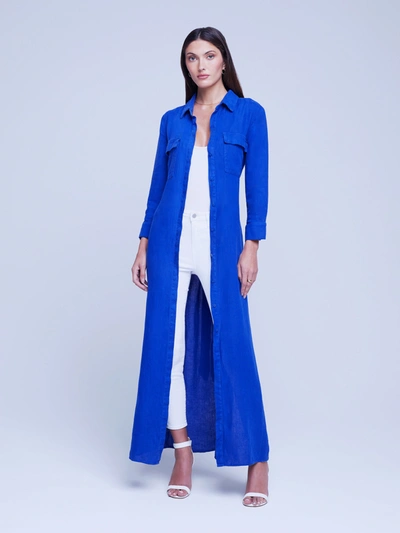 Shop L Agence Cameron Linen Shirt Dress In Surf Blue