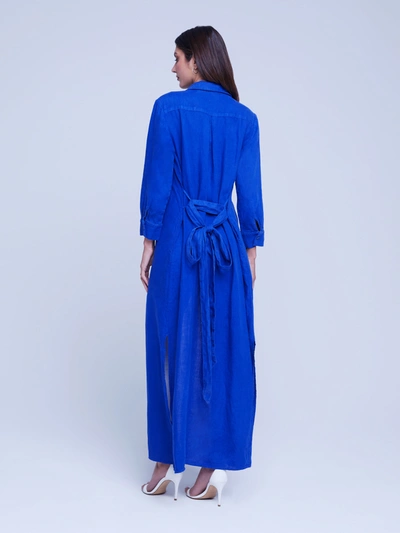 Shop L Agence Cameron Linen Shirt Dress In Surf Blue