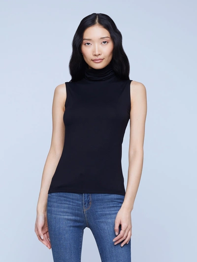 L Agence Carlissa Velvet Sleeveless Turtleneck Top In Black