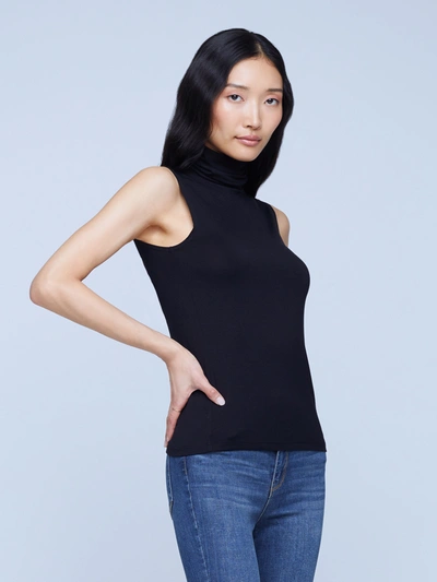 L Agence Carlissa Velvet Sleeveless Turtleneck Top In Black