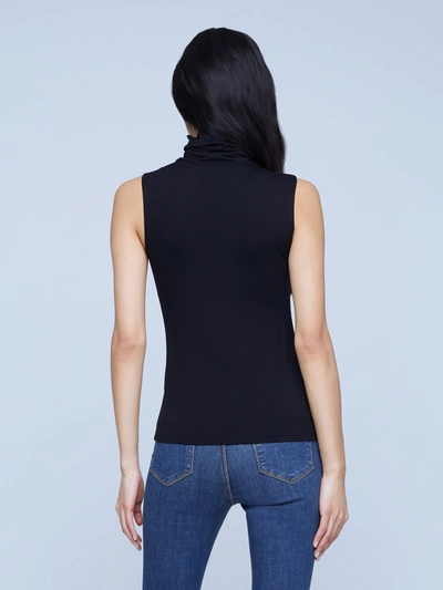 L Agence Carlissa Velvet Sleeveless Turtleneck Top In Black