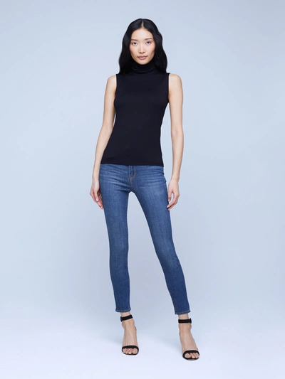 L Agence Carlissa Velvet Sleeveless Turtleneck Top In Black