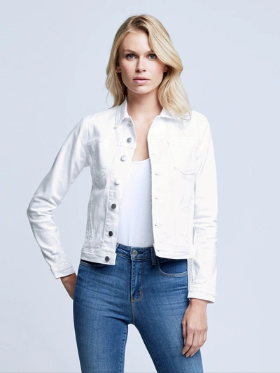 L Agence Janelle Slim Cropped Jean Jacket With Raw Hem In Blanc Destruct