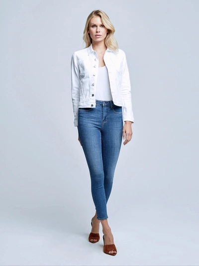 L Agence Janelle Slim Cropped Jean Jacket With Raw Hem In Blanc Destruct