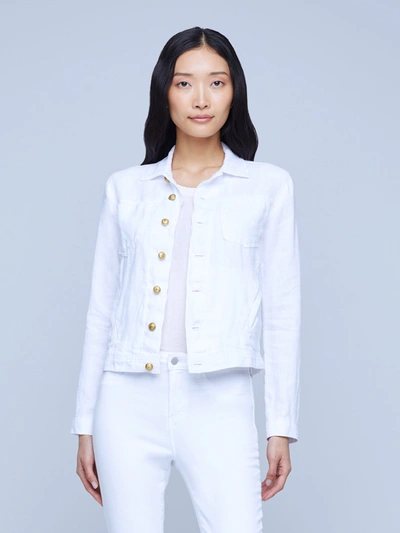 Shop L Agence Celine Linen Jacket In Blanc