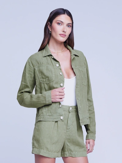 Shop L Agence Celine Linen Jacket In Soft Army