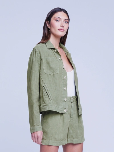 Shop L Agence Celine Linen Jacket In Soft Army