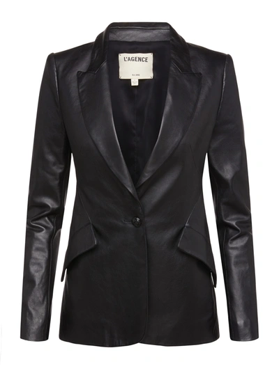 Shop L Agence Chamberlain Leather Blazer In Black