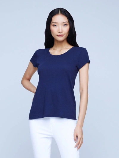 Shop L Agence Cory Cotton Scoopneck Tee In Navy
