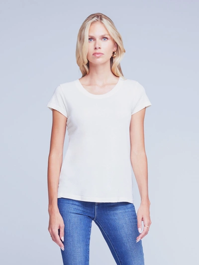 Shop L Agence Cory Cotton Scoopneck Tee In Vintage White