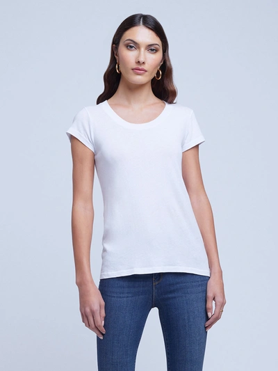 Shop L Agence Cory Cotton Scoopneck Tee In White