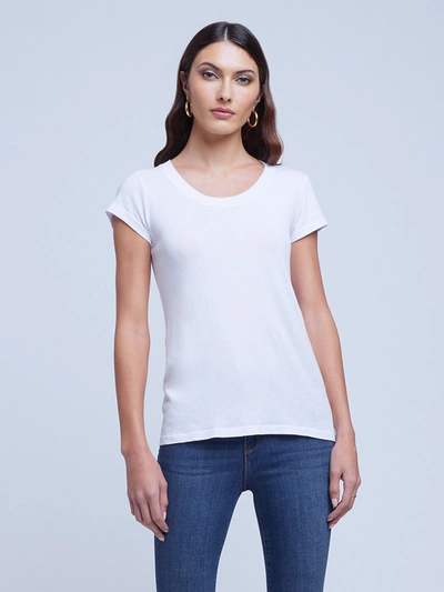 L Agence Cory Scoop Neck Tee In White