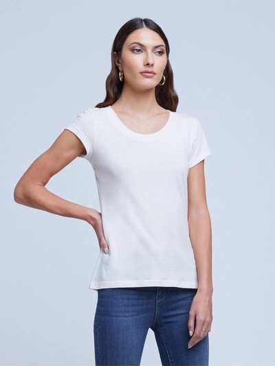 Shop L Agence Cory Cotton Scoopneck Tee In White