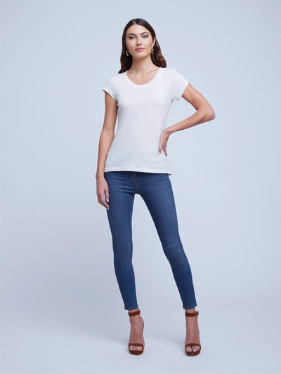 Shop L Agence Cory Cotton Scoopneck Tee In White