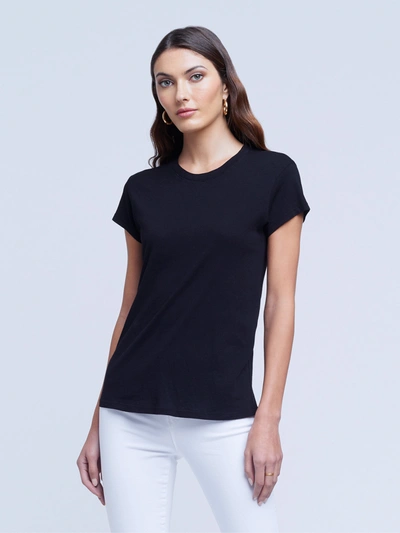 Shop L Agence Cory Cotton Scoopneck Tee In Black