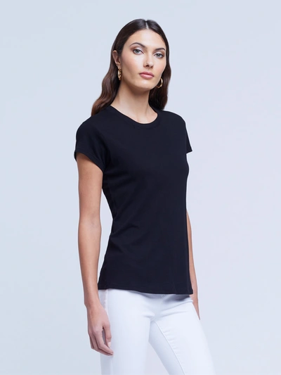 Shop L Agence Cory Cotton Scoopneck Tee In Black