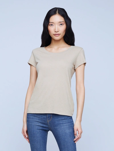 Shop L Agence Cory Cotton Scoopneck Tee In Biscuit