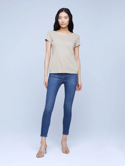Shop L Agence Cory Cotton Scoopneck Tee In Biscuit
