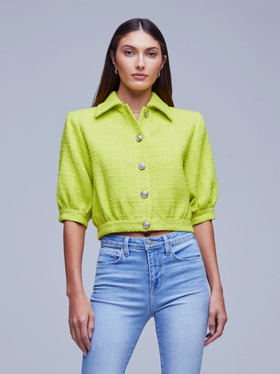 Shop L Agence Cove Tweed Jacket In Lime