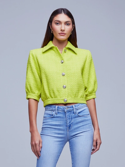 L Agence Cove Crop Short Sleeve Jacket Lime 00 In Lime