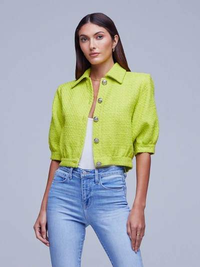 Shop L Agence Cove Tweed Jacket In Lime