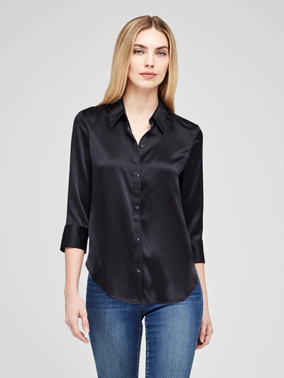 L Agence Aoki Three-quarter Sleeve Silk Blouse In Black